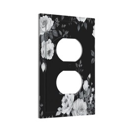 Decorative Outlet Covers White Flowers Plant Leaves On Black Background 1 Gang Duplex Light Switch Cover Plate Electrical Switch plate Covers Wall Plates Receptacle Covers for Bathroom Bedroom