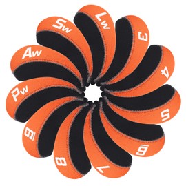 Golf Iron Cover Head Cover 11-Piece Set (3~9, P, A, S, L) Neoprene Made Orange & Black