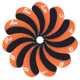 Golf Iron Cover Head Cover 11-Piece Set (3~9, P, A, S, L) Neoprene Made Orange & Black