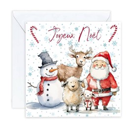 JOYEUX NOËL FRENCH fRANCE CHRISTMAS Card CUTE SNOWMAN FATHER CHRISTMAS