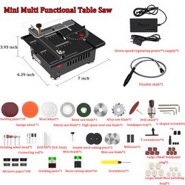 Mini table Saw, 7 Speed Adjustable Power Supply,Multi-Functional mini Table Saw for Crafts, Speed & Angle Adjustable, DIY Machine for Wood,Acrylic,Plastic,PCB cutting