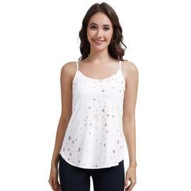 WiWi Women Sleeveless Tops Loose Fit Summer Basic Tops Bamboo Viscose Pajama Shirts, White Stars, Medium