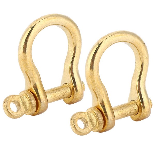 Shackle, 2pcs 10mm Anchor Shackle Solid Brass U Type Fob Key Ring Hook Golden Connection Buckle