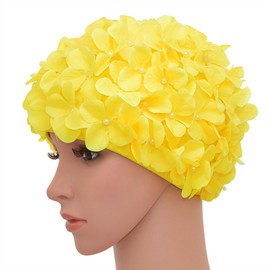 Medifier Women's Vintage Floral Leaf Retro Swimming Cap, yellow
