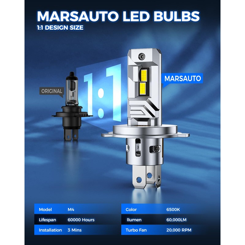 Marsauto H4 LED Bulbs 34000LM Brighter, Wireless 9003 Fog Light