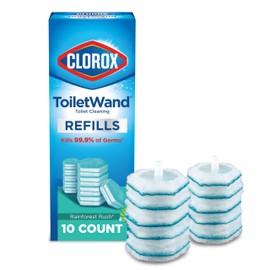 Clorox ToiletWand, Disinfecting Wand Refill Heads - Rainforest Rush, Dorm Room Essentials, 10 Count (Package May Vary)