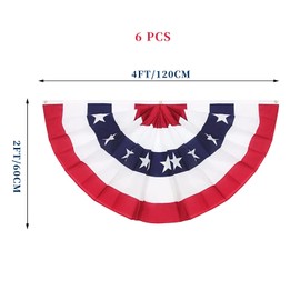 2 x 4 Ft American Pleated Fan Flag, USA Patriotic Half Fan Bunting Flag,4th of July Decorations Flags (Set of 6)
