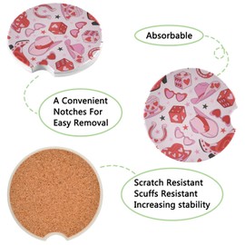 susiyo 2 Pcs Car Coasters for Cup Holder Cowgirl Pink Hat Boots Horseshoe Absorbent Ceramic Drinks Coasters for Universal Car