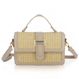 LUI SUI Women Straw Shoulder Purse Summer Beach Straw Crossbody Handbag, khaki