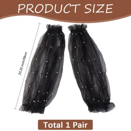 CABODYALS 1 Pair Pearls Beaded Mesh Puff Arm Sleeves Glove Black Pearl Removable Detachable Breathable Tulle Puffy Lace Sleeves Gloves for Women Wedding Dresses Gowns Party Birthday Strapless Tops