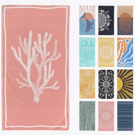 FESHKA Sand Free Turkish Beach Towel (37 x 67) Quick Dry Bath Towel, Oversized Beach Blanket, Lightweight for Travel - Made with 100% Organic Turkish Cotton - Coral (Pink)
