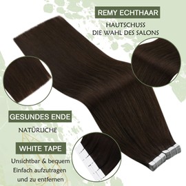 Ugeat 45 cm Tape-in Extensions Human Hair, Hair Extensions Brown Hair with Skin Tape Human Hair Extensions 20 pcs Tape Hair Extensions Remy Hair 50 g