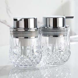 Enra Foaming Soap Dispenser Set- 2 Pack Bathroom Hand Foam Soap Dispensers,Glass Refillable Dish Soap Dispenser,Modern Home Soap Dispenser for Bathroom,Kitchen(Clear/Silver Poam Pump/2Pack)