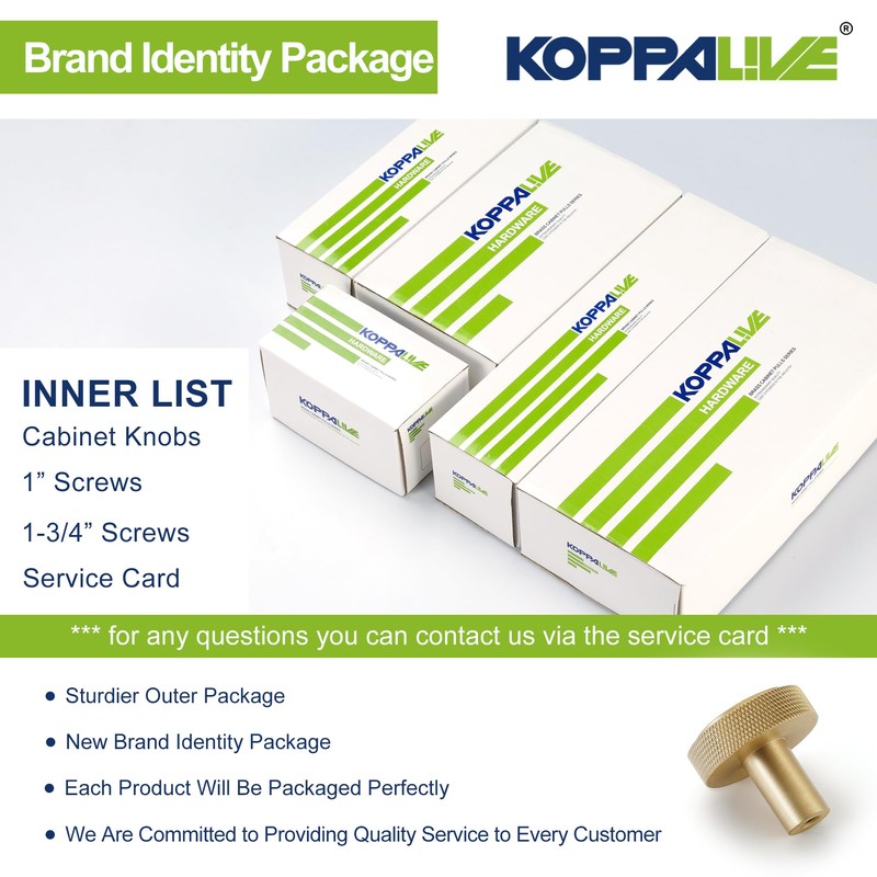 KOPPALIVE 5-Pack Solid Brass Cabinet Knobs, Gold Knurled Dresser Drawer