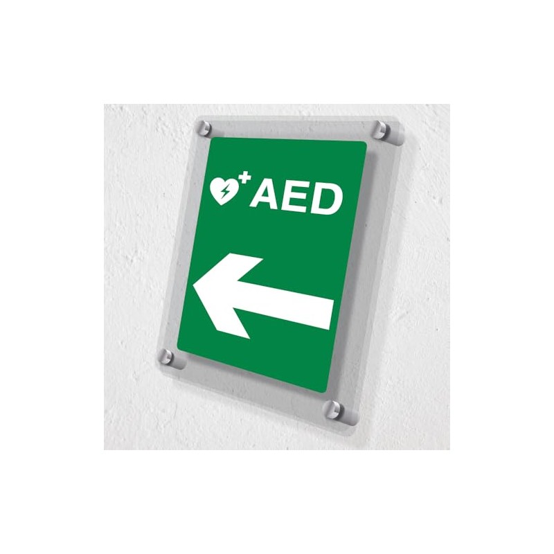 V Safety AED Arrow Left Automated External Defibrillator Acrylic Sign