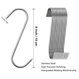 24 Pcs Meat Hooks, 6 Inch Butcher Hooks Stainless Steel , S Shaped Meat Processing Hooks for Hanging Bacon, Sausage, Beef, Hunting Smoking Ribs, Drying, Grillling BBQ For Kitchen, Market(3mm Diameter)