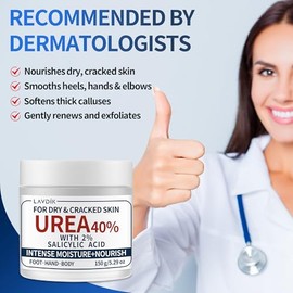 Crema de urea 40% con ácido salicílico al 2%, hidratante de máxima fuerza para piel seca y agrietada en pies, manos, talones, codos y rodillas, 5.29 o