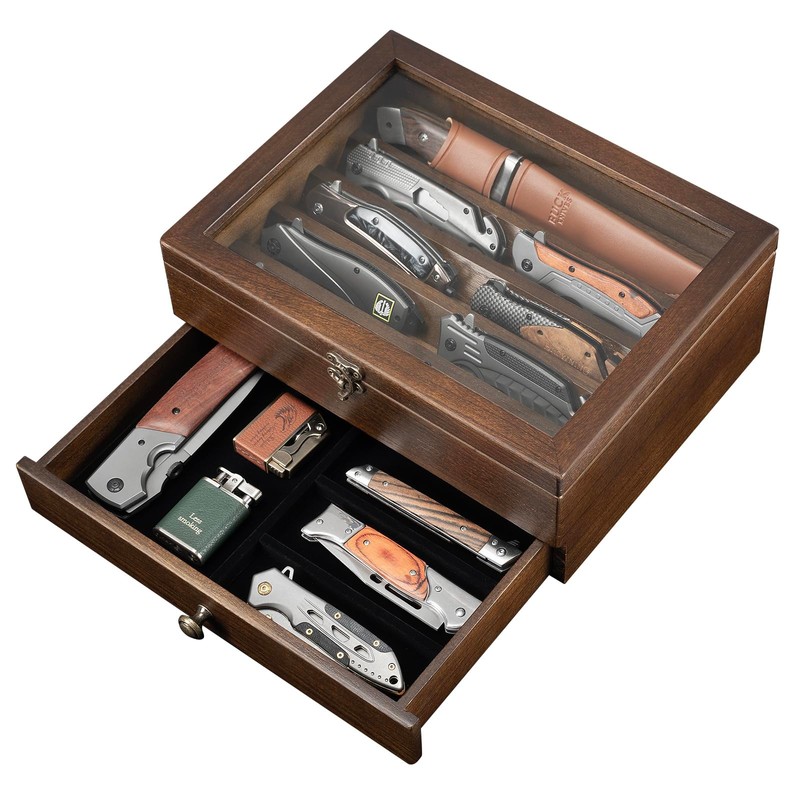 Knife Display Case Knife Collection Display Holder with Glass Lid,