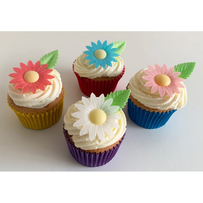 12 Gorgeous Mixed Colour Edible Wafer Daisies & 12 Pretty