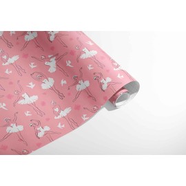 Pink Wrapping Paper Roll for Gril- Ballet, Swan, Heart style with Cut Lines for Birthday, Holiday, Wedding, Baby Shower - 3 Rolls - 17 in X 120 in Per Roll