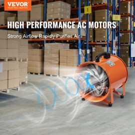 VEVOR Air Mover Blower Fan 8 Inch, 1070CFM 195W with 16.4ft Flexible Duct, Industrial Portable Ventilator Blower/Exhaust, Orange