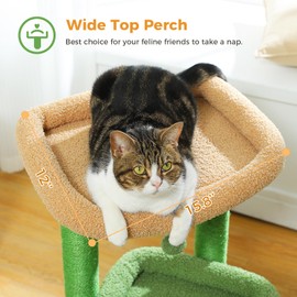 PEQULTI Cat Tree Cactus Cat Tower for Indoor Cats with Private Cozy Cat Condo, Natural Sisal Scratching Posts and Plush Pom-pom for Small Cats Green