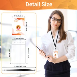 Segus ID Card Holder with Strap, Pack of 50 Card Holders with Strap, Lanyard for Hanging, Transparent Card Case with Lanyard Black, for Offices, Business, Trade Fair (Vertical)