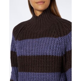 Jack & Jones Women's Jxkelvy Chunky High Neck Knit Sn Jumper, Twilight Purple/Stripes: Seal Brown, L