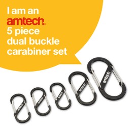 Amtech - Set of Dual Buckle Carabiners for Camping, Backpacks, and Other Lightweight Uses, Versatile, Durable and Long Lasting, Three Multifunctional Sizes (5 Piece)