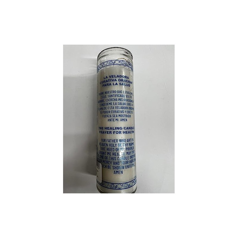 Health (Salud) Unscented White Pillar Candle in Glass