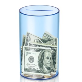 hizgo Kids Adults Piggy Bank, Small Clear Blue Piggy Bank for Kids Adults Must Break to Open, Unopenable Acrylic Savings jar, Size 5.9" H x 3.55" Diameter (Small)