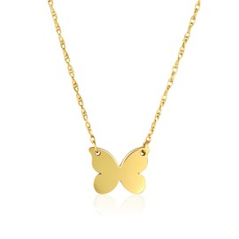 JEWELHEART Solid 14K Gold Butterfly Necklace, Good Luck Gold Pendant Necklace, Adjustable Gold Chain Necklace 16" - 18" Dainty Gold Necklace For Women