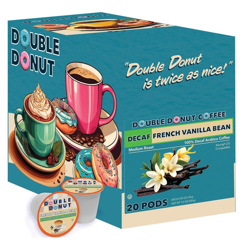 Double Donut Coffee Decaf French Vanilla Coffee Pods, Medium Roast