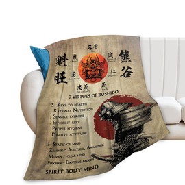 Samurai Warrior Blanket Japanese Samurai Throw Blanket Samurai Gifts for Boys Men Warrior Blanket for Kids Adults Soft Warm Cozy Fleece Blanket for Couch Sofa ​Bed 40"x50"