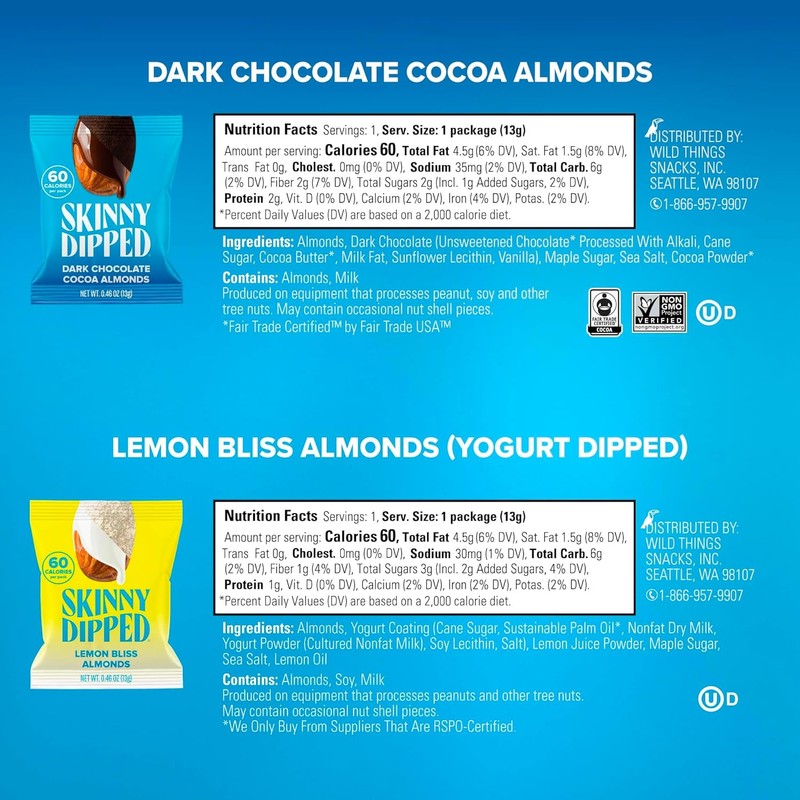SkinnyDipped Snack Attack Minis Almond Variety Pack, 0.46oz Bags |