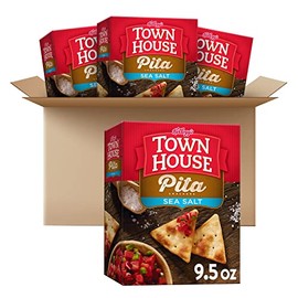Town House Pita Crackers, Baked Snack Crackers, Lunch Snacks, Sea Salt, 38oz Case (4 Boxes)