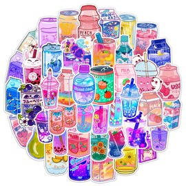 Kawaii Cartoon Beverage Stickers Aesthetic Trendy Stickers Laptop Water Bottles Phone Skateboard Computer Cute Summer Flavored Drink Vinyl Sticker Waterproof Decal for Teens Boys Girls Adults 50Pcs
