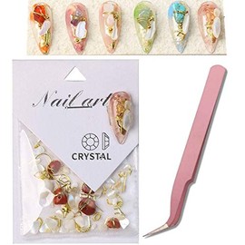 Big Mix Sizes Nail Art Decoration Stone Nail Art Jewelry Crystal Stone Nail Decoration Stone 3D Nail Art Shell Piece --with Professional Tweezers (Agate Red)