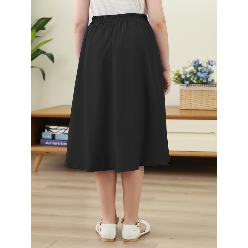 GORLYA Girls A-Line Elastic High Waist Pleated Swing Maxi Skirt