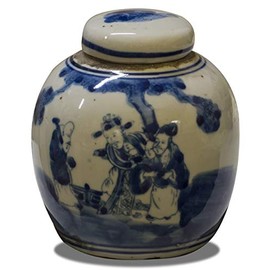 China Furniture Online Blue and White 4.5in Porcelain Chinoiserie Small Oriental Jar with Lid