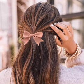 Cybche Vintage Hair Bow Clips Barrette Pink Satin Bowknot Hair Clips Tail Silk Bow Hair Accessories Small Ribbion Bow Hair Barrettes for Women Headdress
