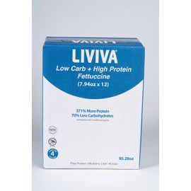 LIVIVA High Protein Low Carb KETO Pasta Value Pack - Fettuccine (Case of 12), 371% more Protein, 70% less Carbs - Made with Pea Protein, Mulberry Leaf and Konjac