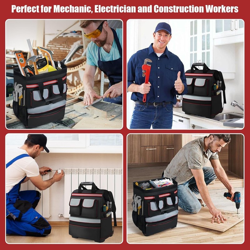 TooCust Construction Backpack Heavy Duty with Hard Bottom, Tool Backpack