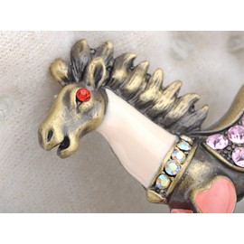 Alilang Womens Gunmetal Tone Antique Pink Peach Horse Stallion Brooch Pin