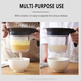 4-Cup Fat Separator Oil Separator With Bottom Release - Gravy Grease Separator for Cooking, Healthier Gravy, Soup, Easy Press Dispenser Oil Separator with Strainer