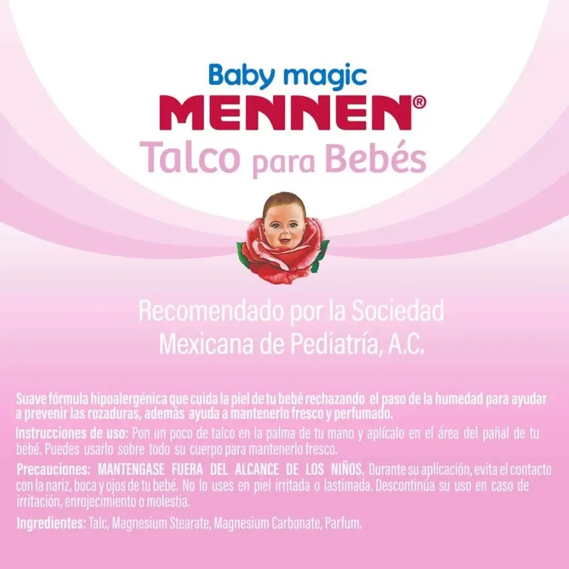 Talco Para Bebé Rosa Hipoalergénico Baby Magic Mennen 200g