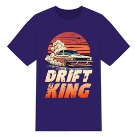 Drift King Retro T-Shirt: Vintage Japanese Muscle Car Drifting in Sunset – Perfect for Car Enthusiasts and Drifters (Purple, L)