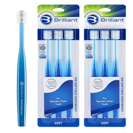 Brilliant Oral Care Adult Toothbrush with Soft Bristles, Round Head, and All-Around Clean for Teeth and Gums, Blue, 6 Pack