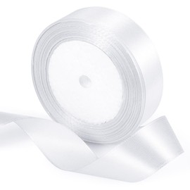 25 Yards White Satin Ribbon 1inch, Single Face Polyester Silk Fabric Hair String Ribbon for Craft, Flower Bouquets, Gift Wrapping, Wedding, Bow Making and Valentines Decoration