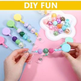 24 Pcs Beadable Badge Reels Retractable,Badges Reel Making Kit with Beads,Retractable ID Badge Holder for Nurses,Teachers,Students,Workers(Multicolor)